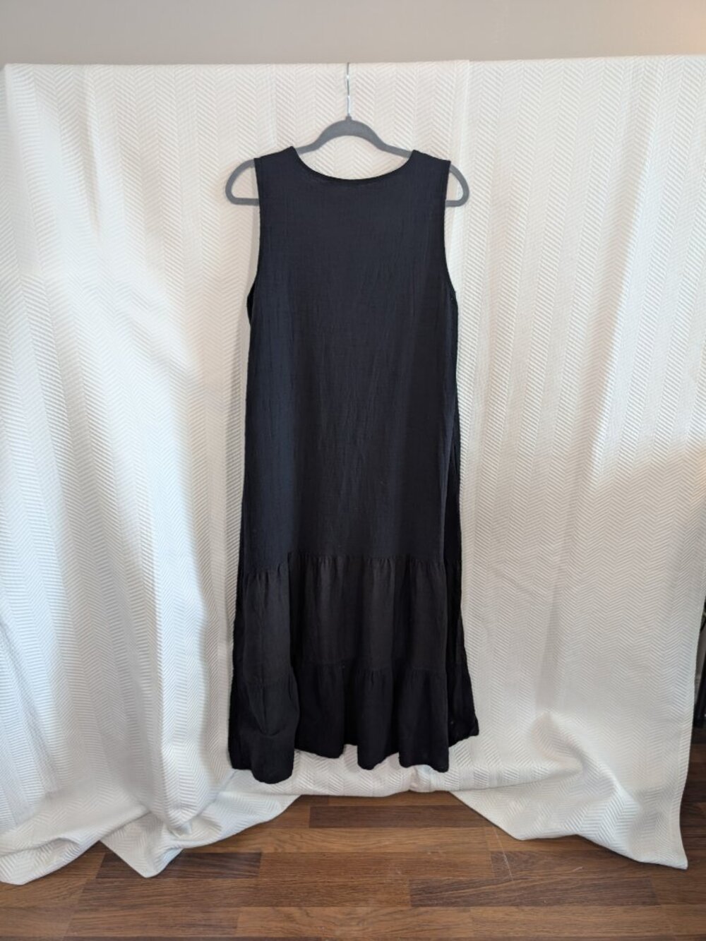 Francesca Bettini 100% Linen V‑Neck Tiered Midi Dress Dark Navy Size Small Boho - Picture 11 of 12